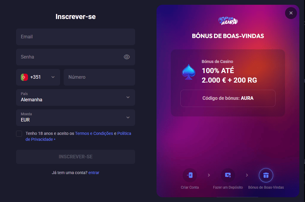 Casino Spin com registo rápido